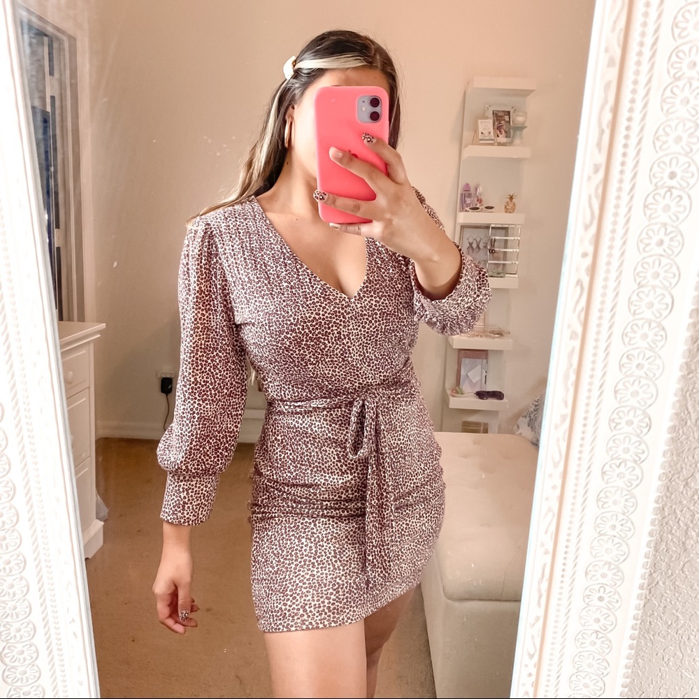 CITY VIBE Beige Belted Animal Print Dress Size M